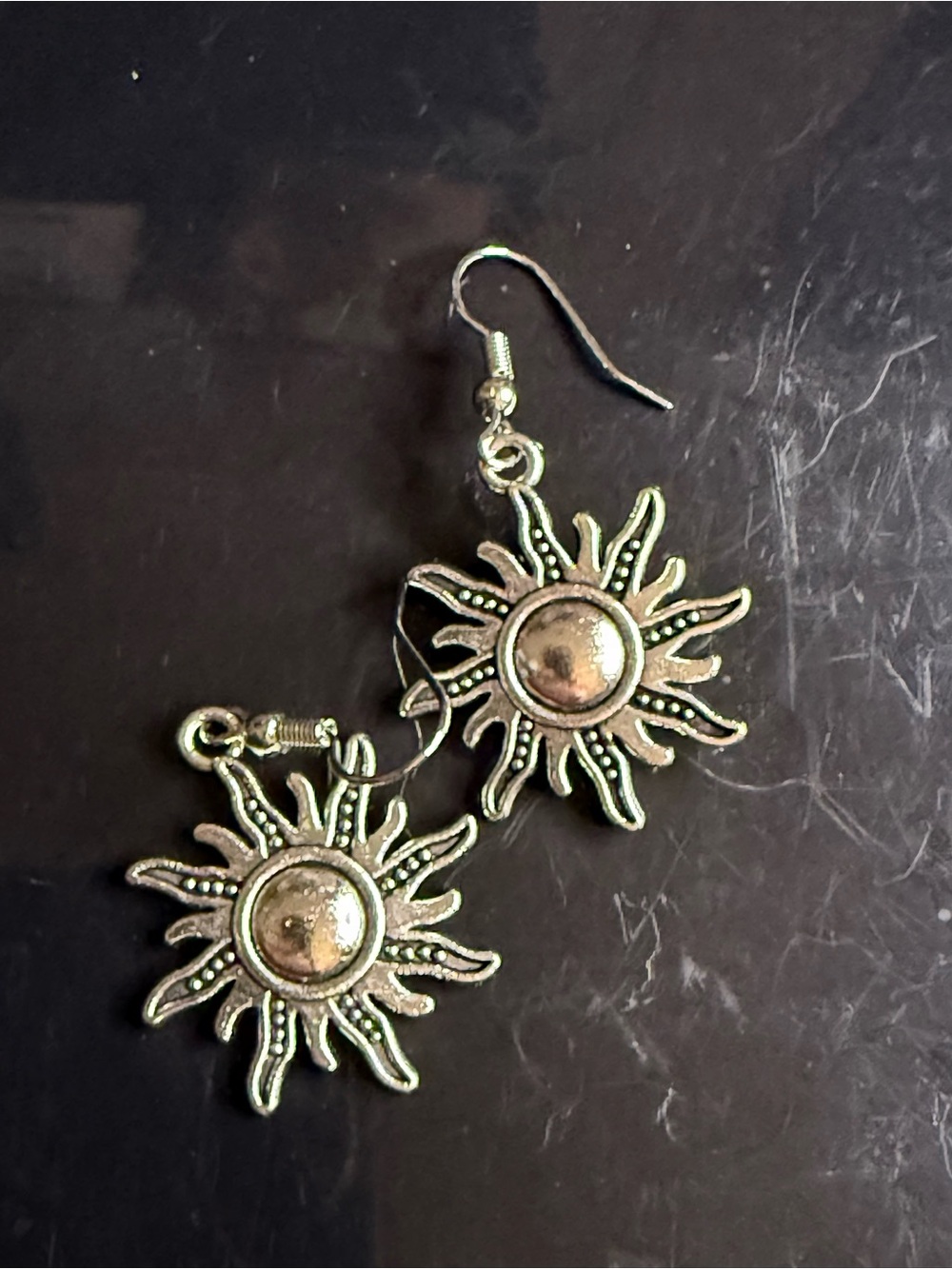 Sunburst Dangle Earrings - Silver Tone